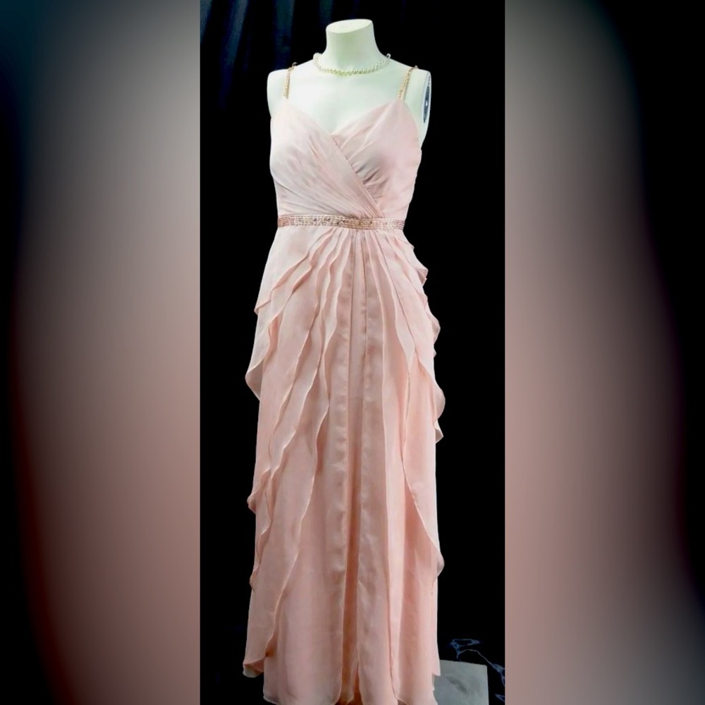 ADRIANNA PAPELL EMBELLISHED TIERED CHIFFON GOWN DRESS sz 12